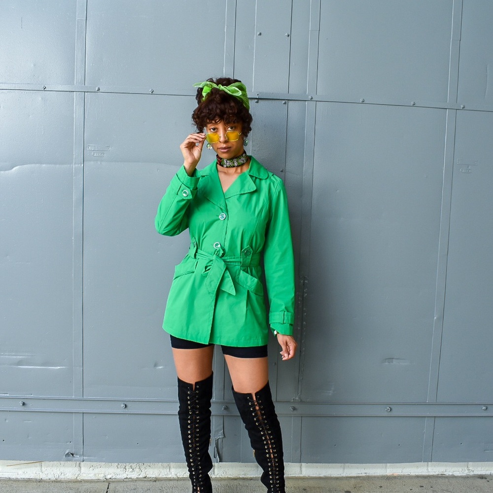 Faded Glory Green Trench Coat sz M - Picture 3 of 15